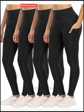 High Waist Tummy Control Workout Yoga Pants Leggings with Pockets 4 Pack